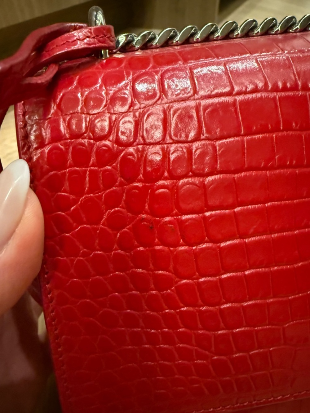 Saint Laurent Red Croc-Embossed Sunset Bag - Picture 5 of 8